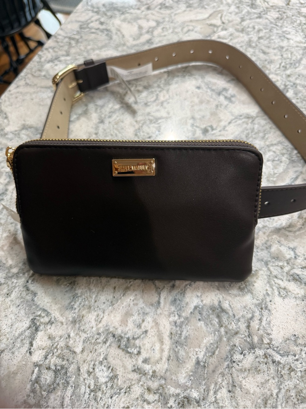 Steve Madden Brown belt bag/ cross body with Gold Plaque NWT